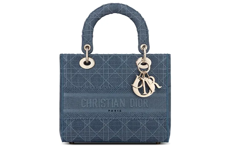 DIOR Lady DiorLady D Lite Embroidery Handbag Medium Women's Dark Denim Blue