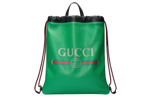 GUCCI Leather Drawstring Backpack Women's Green