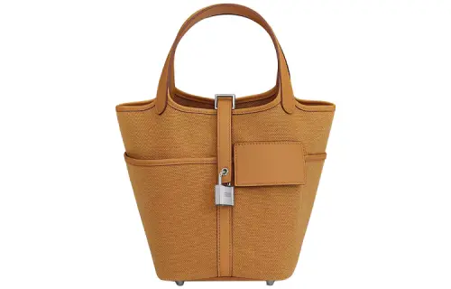 HERMES Picotin Lock Goeland Canvas With Swift Calfskin Basket Bag, Bucket Bag, Handbag 18 Women's 1D Desert Sand Yellow