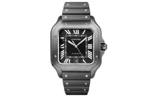 Cartier, mechanical waterproof mechanism, men's watch, black dial, case stainless steel, rubber watch strap, 100meter, 39.8mm