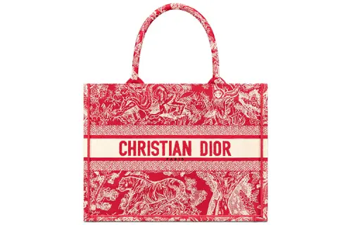 DIOR Fabric Tote Bag, Shopping Bag, Shoulder Bag, Handbag Medium Women's Raspberry Red