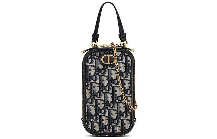 DIOR OBLIQUE30 Montaigne Leather Shoulder Bag, Crossbody Bag Cell Phone Pouch Women's Blue