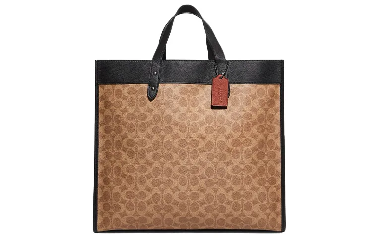 COACH Field Canvas With Leather Tote One Shoulder Handbags Large Women's Brown & Black