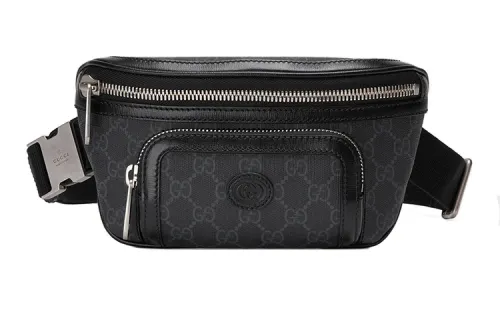 GUCCI Canvas With Leather Shoulder Bag, Crossbody Bag, Sling Bag, Fanny Pack Men's Black Gray