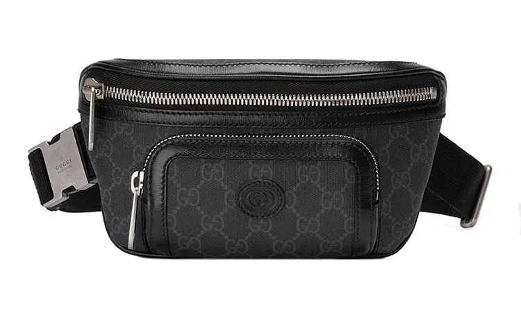 GUCCI Canvas With Leather Shoulder Bag, Crossbody Bag, Sling Bag, Fanny Pack Men's Black Gray