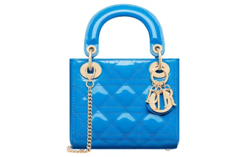 DIOR Lady Dior Patent Leather, Cow Leather Handbag, Shoulder Bag, Crossbody Bag, Handbag Mini Women's Lake Blue