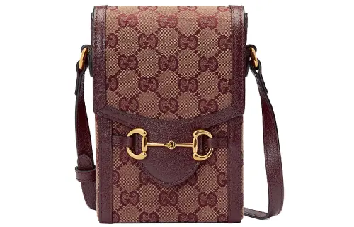 GUCCI Horsebit 1955 Canvas With Leather Cell Phone Pouch, Canvas Bag, Cigarette Case Bag, Shoulder Bag, Crossbody Bag