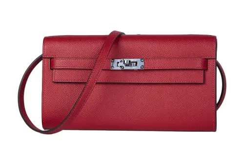 HERMES Kelly To Go Silver Tone Buckle Epsom Leather Crossbody Wallet Regular Women's Q5 Rouge Casaque China Red