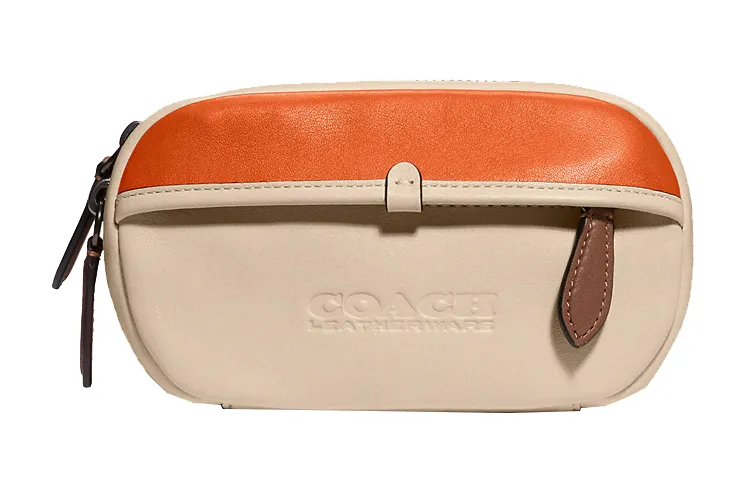 COACH Charter Calfskin, Canvas Crossbody Bag, Sling Bag, Fanny Pack Small Men's Ecru & Orange