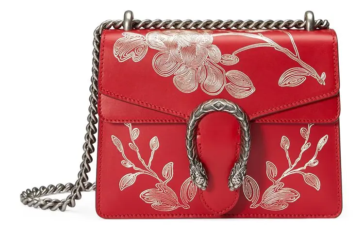 GUCCI Dionysus Leather Shoulder Bag Women's Red