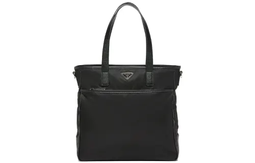 PRADA Zip Closure Saffiano Leather And Nylon Shoulder Bag Unisex Black