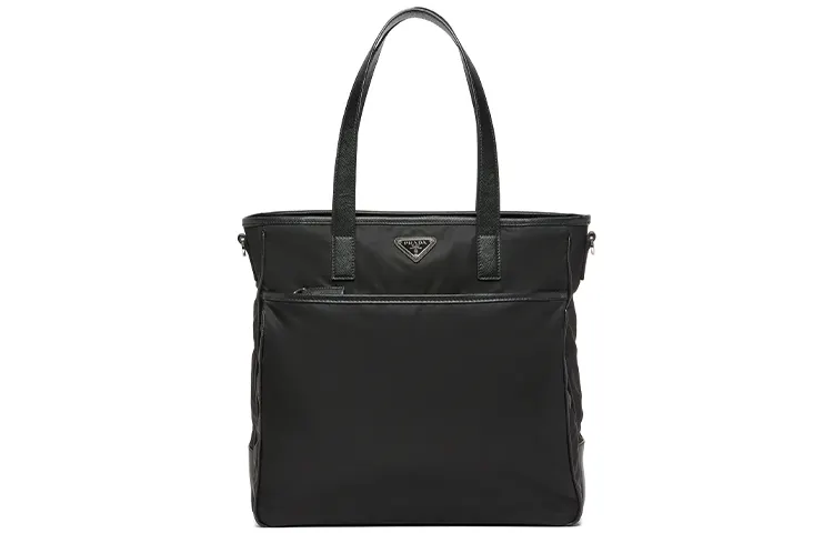 PRADA Zip Closure Saffiano Leather And Nylon Shoulder Bag Unisex Black
