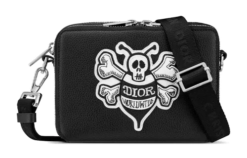 DIOR Shawn Collaboration Cow Leather One Shoulder Crossbody Clutch Men's Black