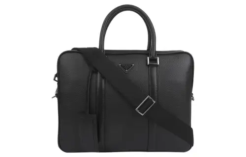 PRADA Calfskin Handbag Briefcase Men's Black