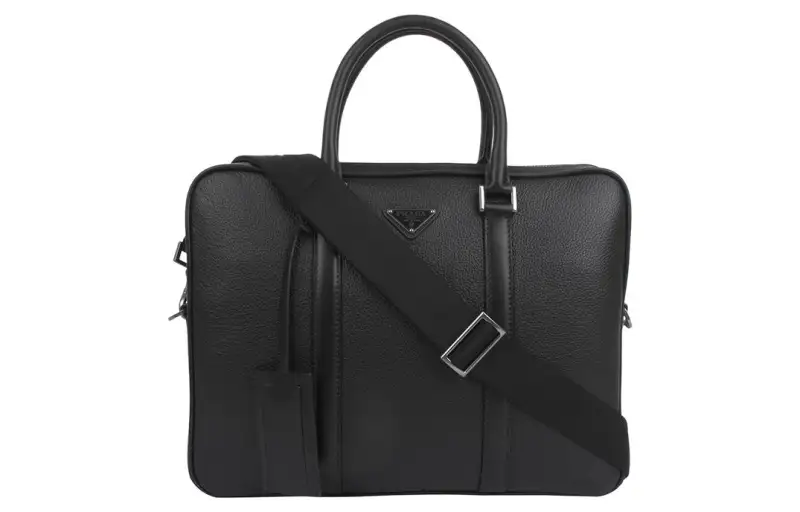 PRADA Calfskin Handbag Briefcase Men's Black