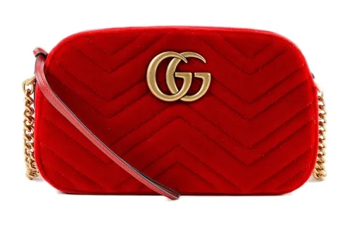 GUCCI GG Marmont Quilted Velvet Camera Bag, Shoulder Bag, Crossbody Bag Small Women's Red