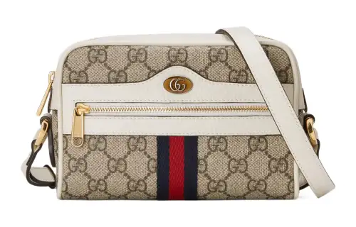 GUCCI Ophidia Canvas With Leather Crossbody Bag, Shoulder Bag Women's Beige