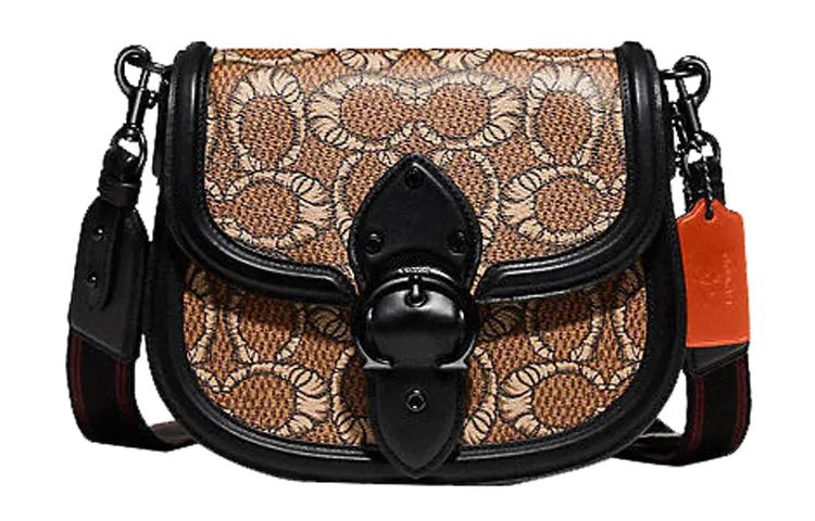 COACH X Jordan Collaboration Beat Classic Monogram Canvas With Leather Crossbody Bags Women's Khaki & Black