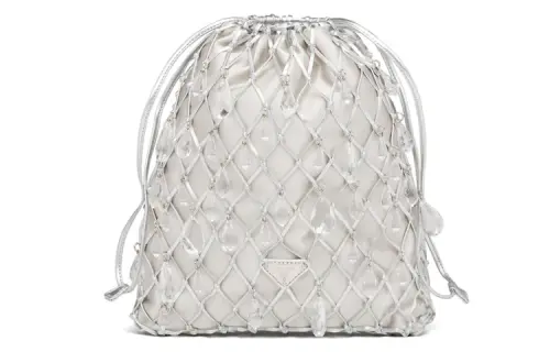 PRADA Gemstone Fabric Shoulder Bag Regular Women's Silver