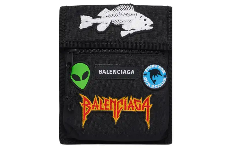 Balenciaga Nylon Shoulder Bag, Crossbody Bag Men's Black