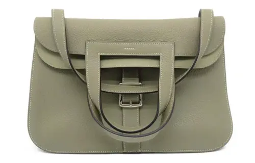 HERMES Halzan Cow Leather Horse Hoof Bag, Handbag, Shoulder Bag, Crossbody Bag Regular Women's Q1 Sauge Sage Green