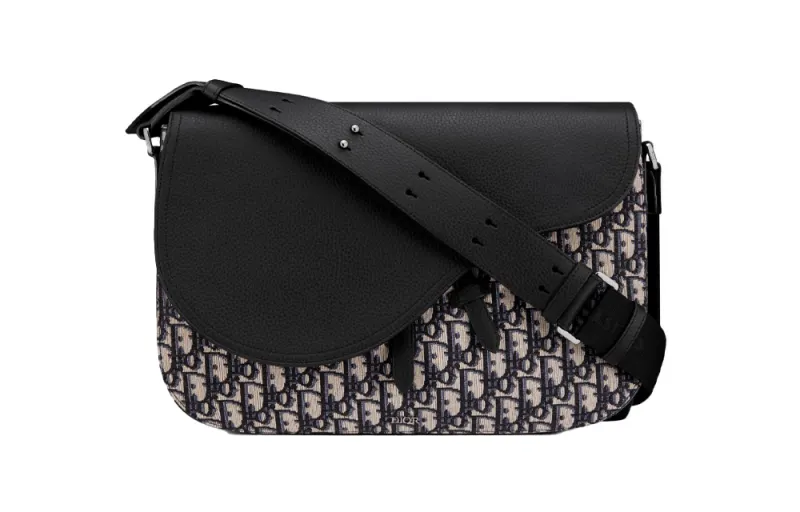 DIOR Cow Leather Saddle Bag Messenger Bag Men's Black