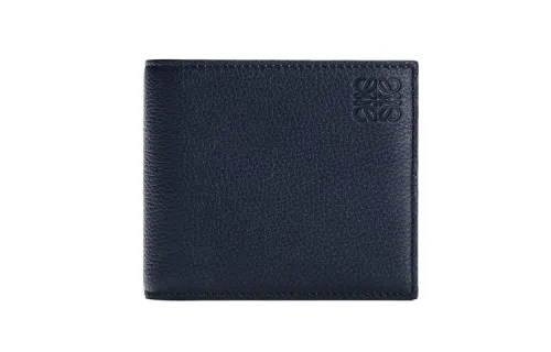 LOEWE Grain Cow Leather Short Wallet Men's Dark Blue