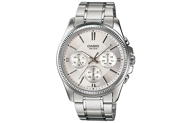 CASIO STANDARD 3 Eye Quartz Movement Stainless Steel Strap Watch Men's Watches Silver Dial