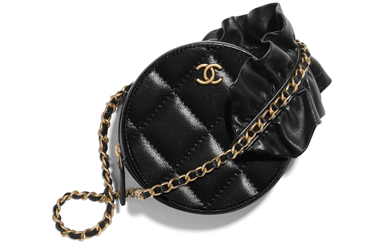 CHANEL 19Bag Sheepskin Round Bag, Crossbody Bag, Chain Bag, Shoulder Bag Women's Black