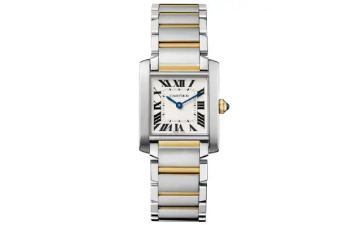 CARTIER TANK DE Quartz Movement 30m Waterproof Women's Watch 25mm Gold Dial Stainless Steel Case