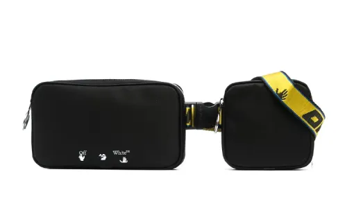 OFF WHITE Leather Coin Purse, Crossbody Fanny Pack Men's Black