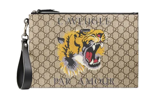 GUCCI Canvas With Leather Clutch Men's Ebony/Black