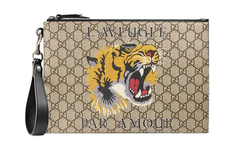 GUCCI Canvas With Leather Clutch Men's Ebony/Black