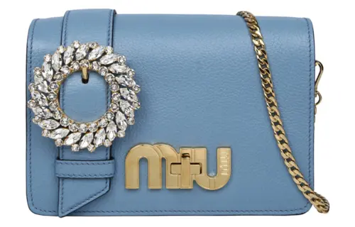 MIU MIU Cow Leather Shoulder Bag, Crossbody Bag Women's Blue