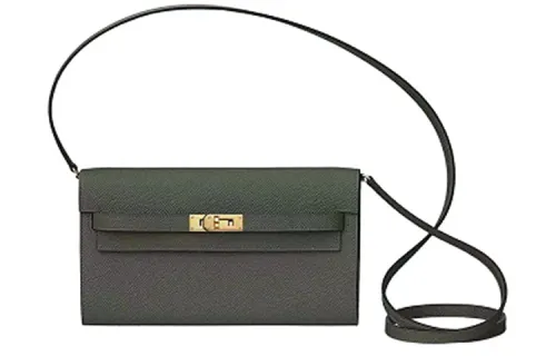HERMES Kelly To Go Gold tone Lock Epsom Leather Crossbody Wallet Regular Women's C6 Vert De Gris Gray Green