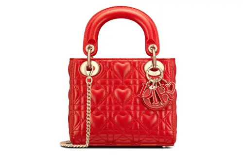 DIOR Lady Dior Dioramour Sheepskin Handbag, Shoulder Bag, Crossbody Bag, Handbag Micro Women's Red