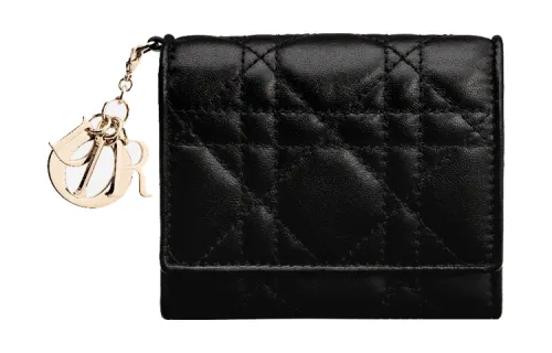 DIOR Lady Dior Lambskin Card Holder, Wallet Women's Black