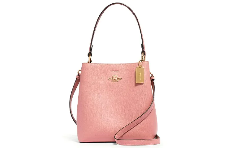 COACH Leather Portable Crossbody Bucket Bag, Shoulder Bag Small Women's Cherry Blossom Pink