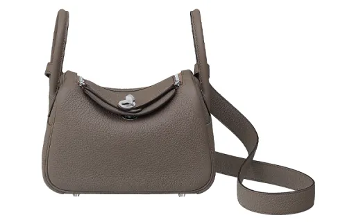 HERMES Lindy Taurillon Clemence Cow Leather Handbag Mini 19 Women's 8F Gris ÉTain Tin Gray