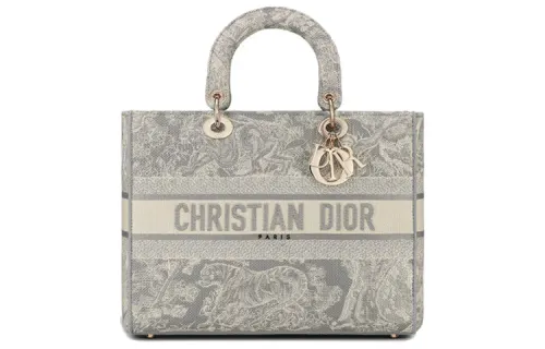 DIOR Lady Dior Embroidery Handbag, Shoulder Bag, Crossbody Bag, Handbag Large Women's Gray