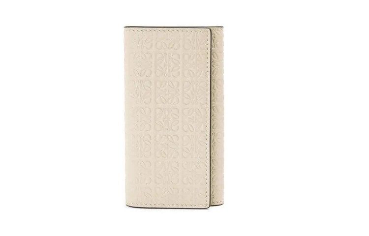 LOEWE Embossed Silk Calfskin Key Pouch Women's Light Oat