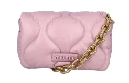 MIU MIU Leather With Nylon Fabric Shoulder Bag Women's Pink