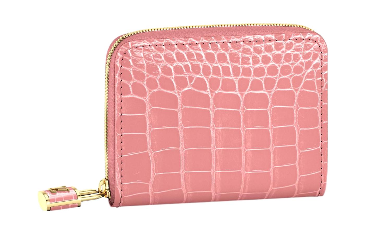 LOUIS VUITTON Zippy Coin Purse Alligator Goat Leather Lined Padlock Coin Purse Card Holder Women's Rose Red