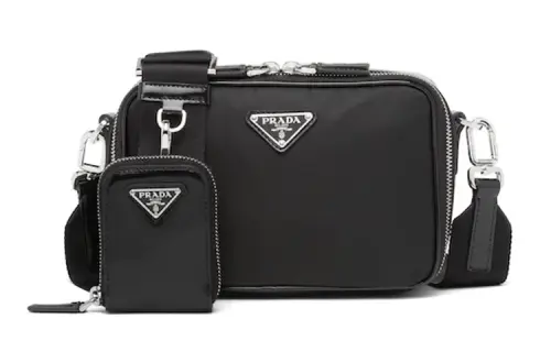 PRADA Brique Recycled Nylon With Leather Shoulder Bag, Crossbody Bag Men's Black