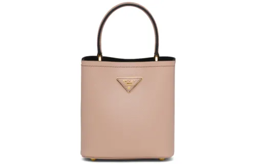 PRADA Panier Adjustable Detachable Strap Cow Leather One Shoulder Handbag Women's Apricot