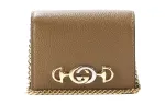 GUCCI Arli Grain Leather Chain Wallet Handbag Card Holder Women's Brown