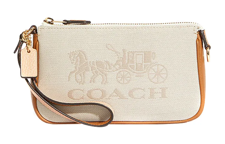 COACH Nolita Fabric With Cow Leather Pochette, Shoulder Bag, Clutch, Wrist Bag Small Women's Ecru