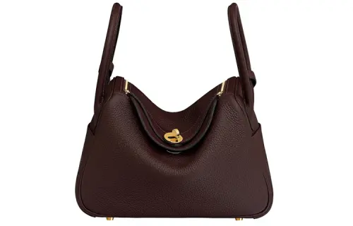 HERMES Lindy Clemence Bullock Leather Handbag Regular 26 Women's 0G Rouge Sellier Saddle Red