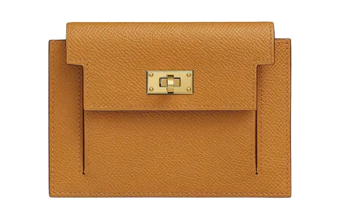 HERMES Kelly Pocket Cow Leather Wallet Women's Sesame