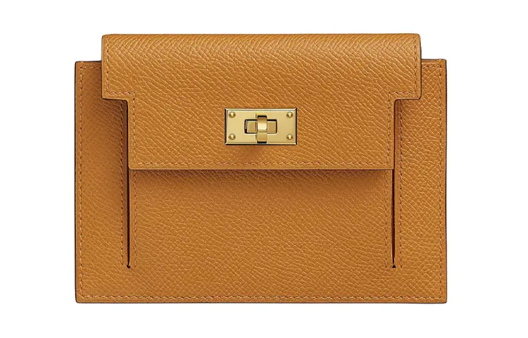 HERMES Kelly Pocket Cow Leather Wallet Women's Sesame